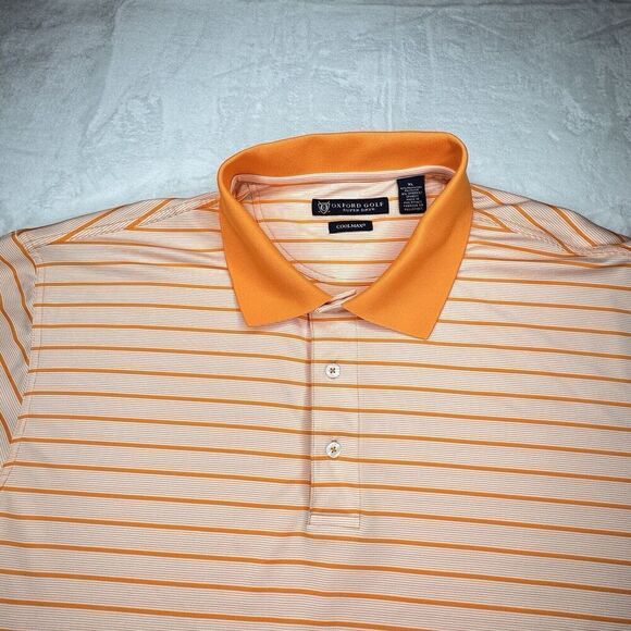 Oxford Golf Sz XL Super Dry COOLMAX Polo Men's Orange White Stripe  0199 - Picture 6 of 13